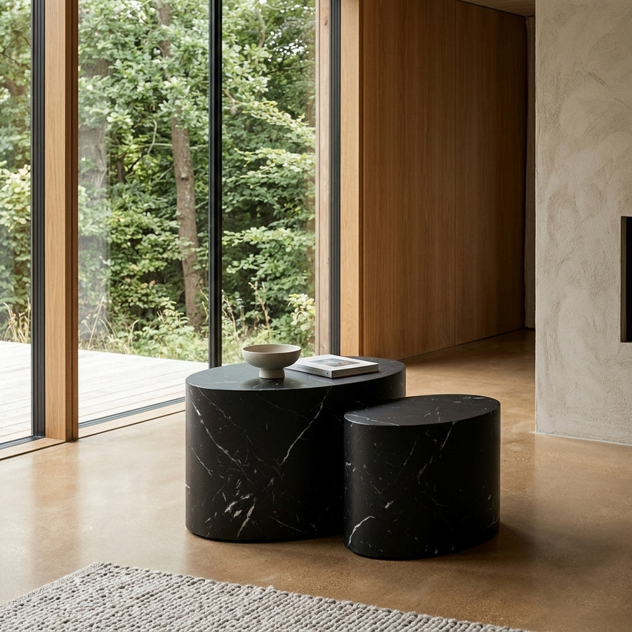 Mice Oval Sofabordssæt i Sort Marmor Papir & Stel i MDF fra Actona | 2 Sofaborde - Billede 1