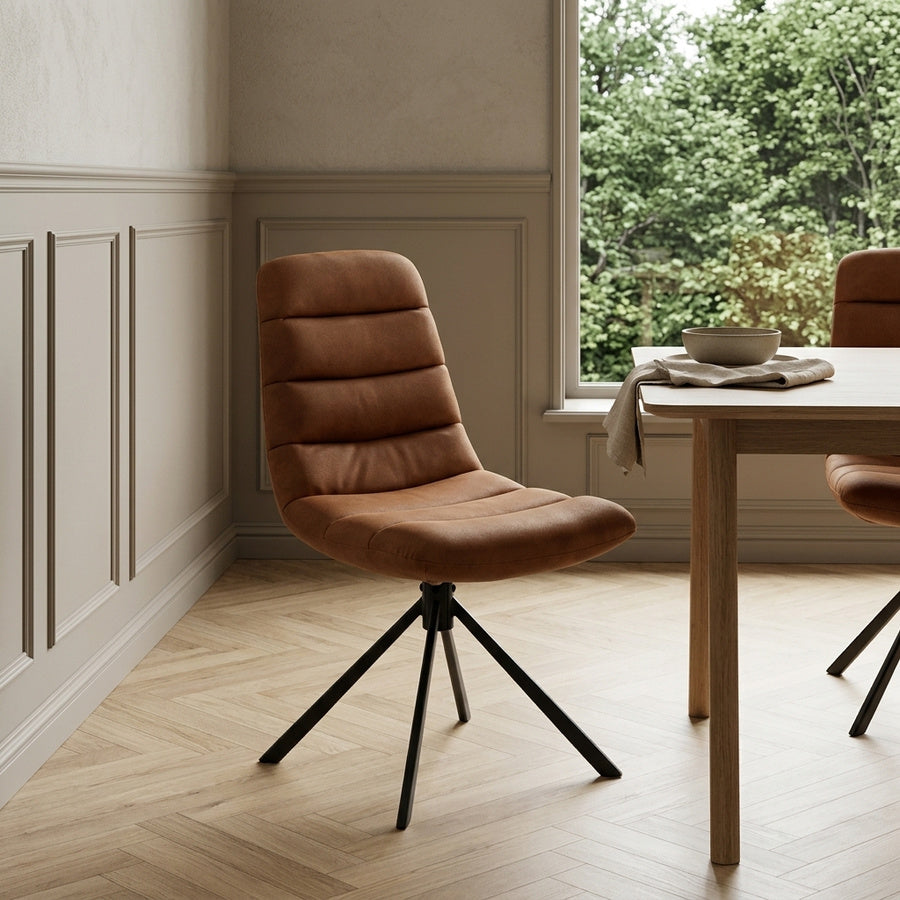 Milford Spisebordsstol i Cognac Stof med Drejefunktion og Stel i Sort Stål fra Actona | 48,5x63x90cm - Billede 1