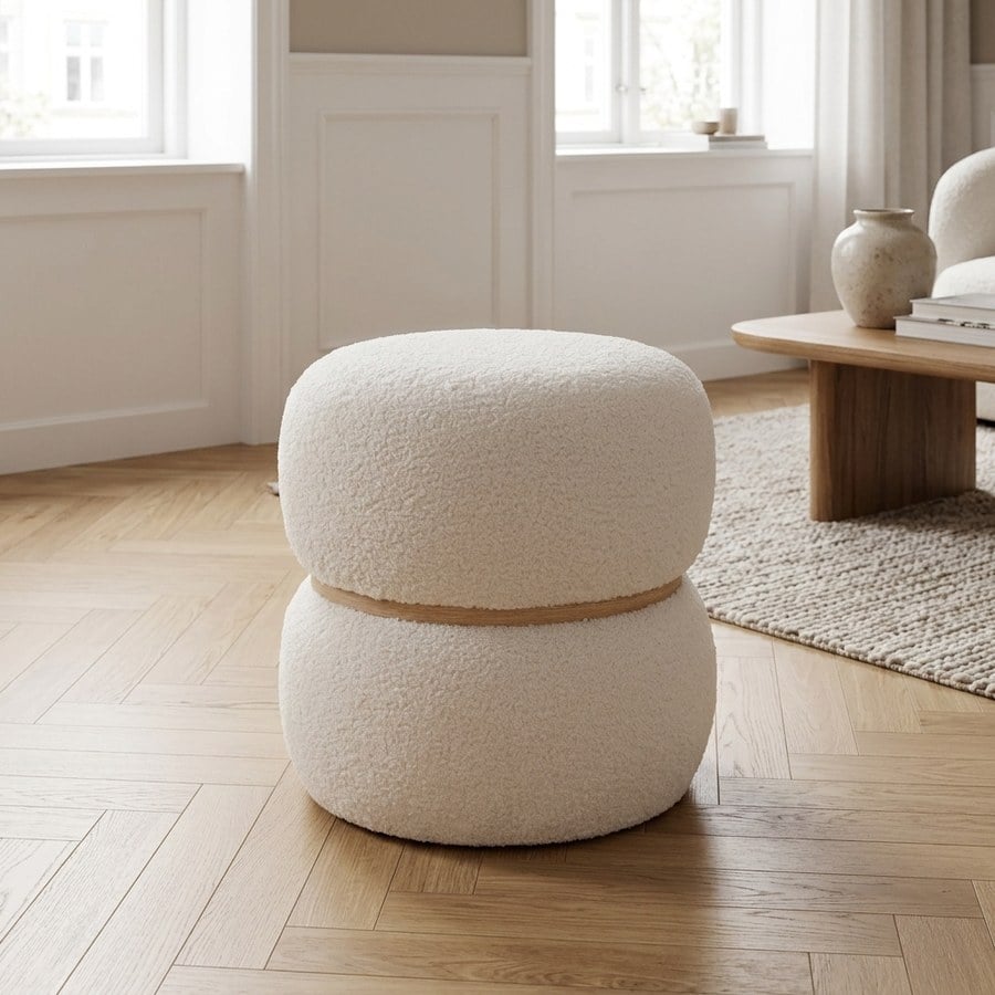 Milfort puf i hvid bourclé fra House Nordic | ø38x41 cm