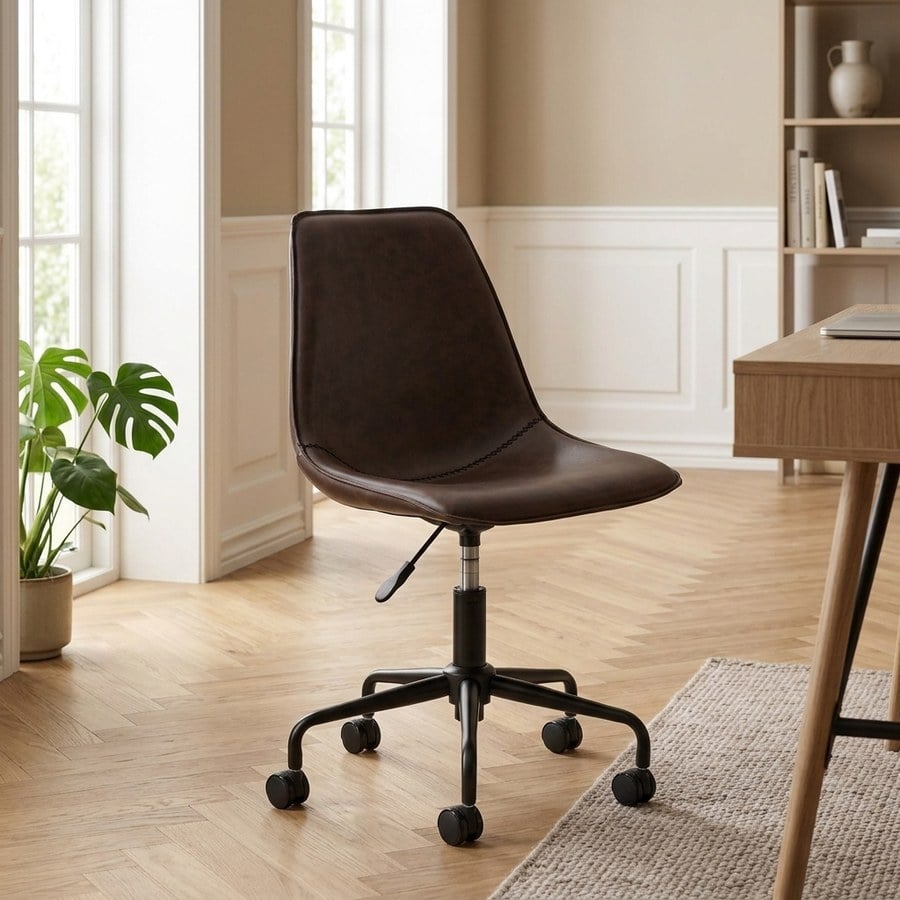 Monaco Kontorstol i Mørkebrun PU-læder med Sort Drejefod fra House Nordic | Dybde: 42cm