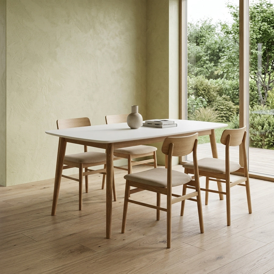 Nagano Rektangulært Spisebord i Hvid MDF & Stel i Eg Egetræ fra Actona | L150xB80xH75,5cm - Billede 1