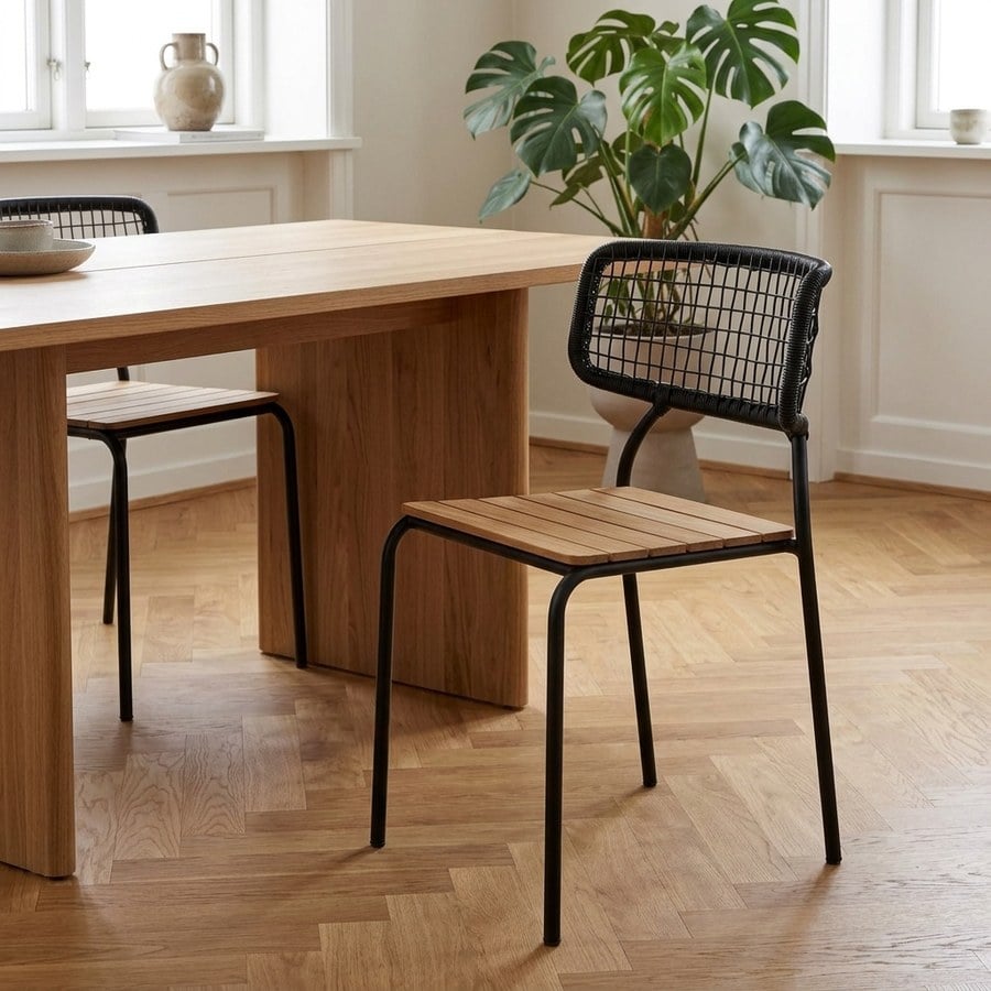 Nashville Spisebordsstol i Teak med Sort Metal Stel fra House Nordic | L55xB53xH83cm