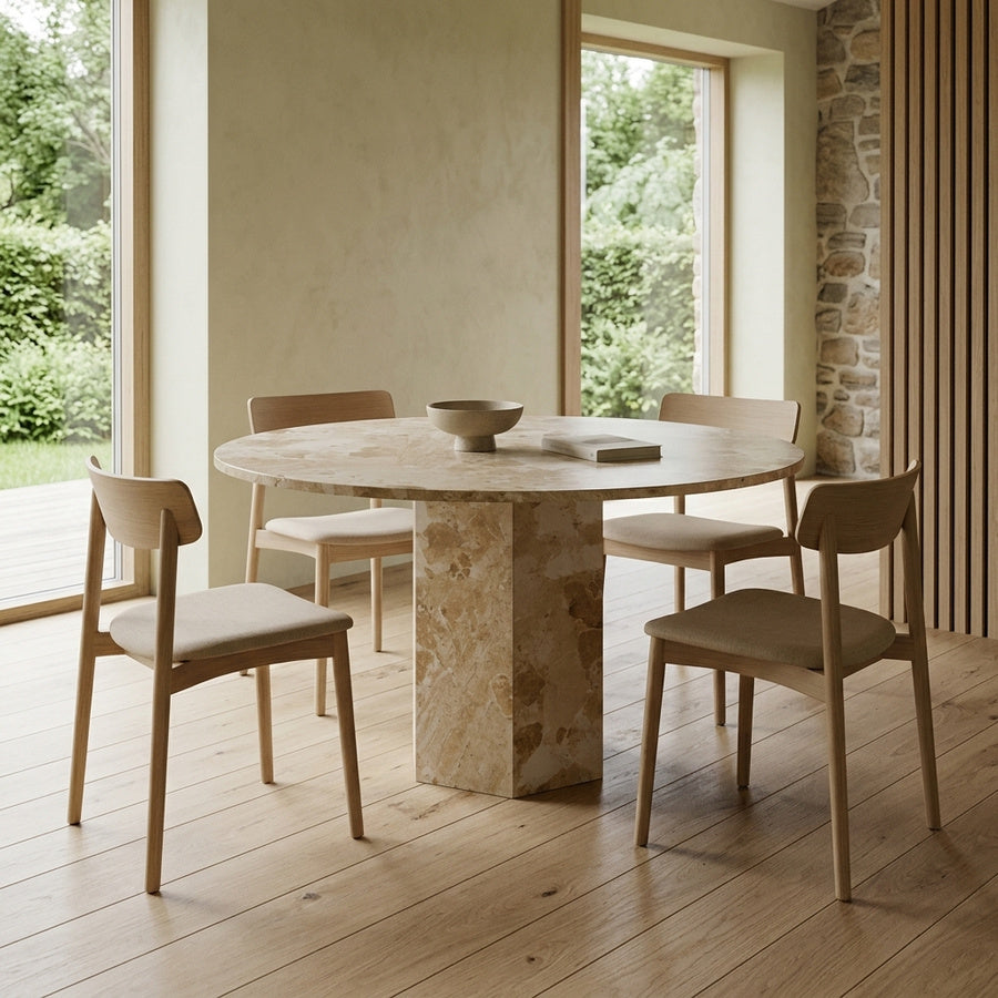 Naxos Spisebord i Latte Marmor fra Actona | Ø130x75 cm - Billede 1
