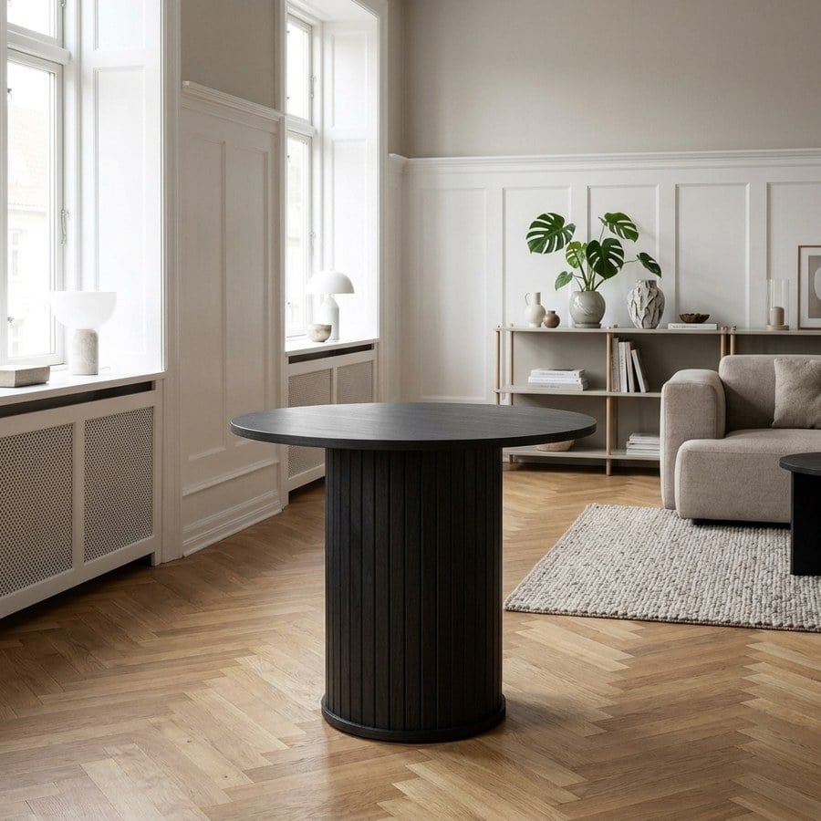 Nola Søjlebord i Sort Egetræ fra Unique Furniture | Ø50x55 cm