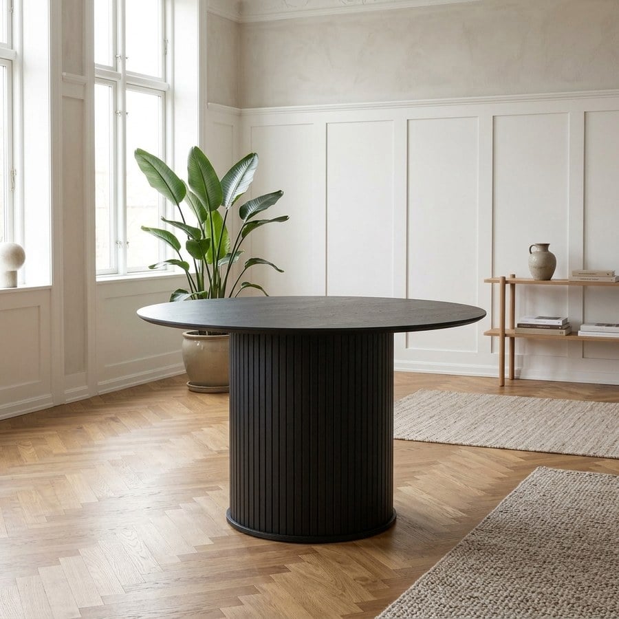 Nola Spisebord i Sort Egetræ fra Unique Furniture | Ø120-167xH75xD120cm