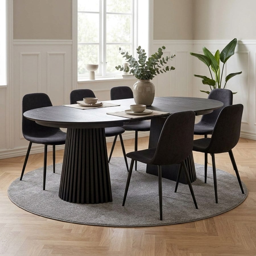 Osaka Spisebord i Sort Egefiner fra House Nordic inkl. 2 Tillægsplader | Ø120-200xH75 cm