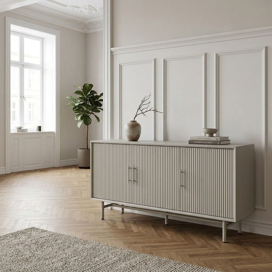 Palma Skænk i Greige MDF med Greige Metalben fra Unique Furniture | B160xD45xH75cm