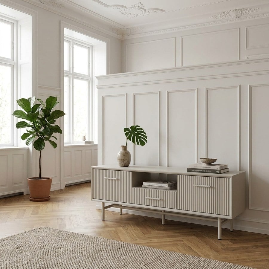 Palma TV Bænk i Greige MDF fra Unique Furniture | L140xB45xH50cm