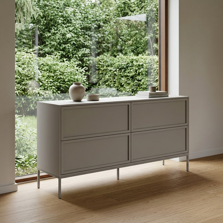 Palmdale Kommode i Grå Melamin med Skub For At Åbne Funktion & Stel i Grå Stål fra Actona | B157xD40xH80cm - Billede 1