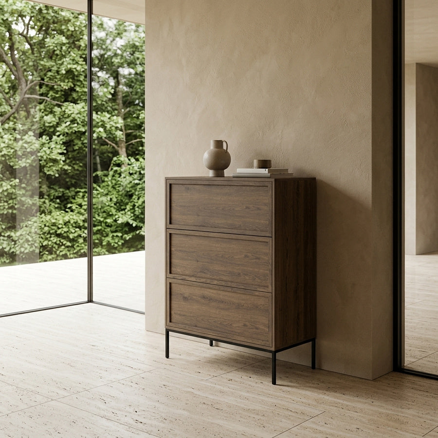 Palmdale Kommode i Røgefarvet Eg & Stel i Sort Stål fra Actona | B80xD40xH110cm - Billede 1