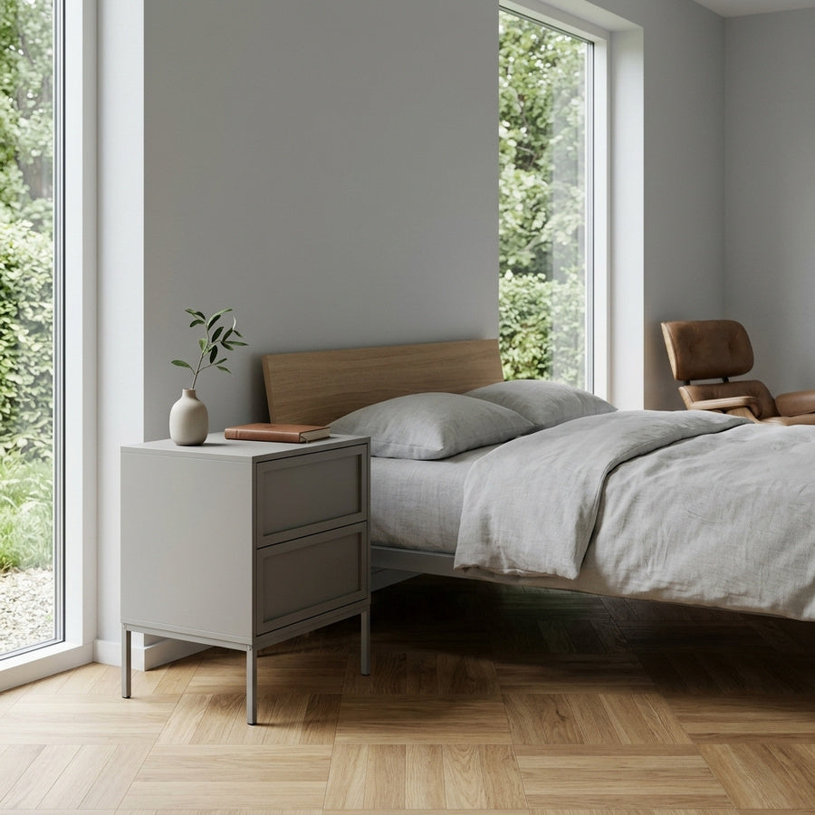 Palmdale Natbord i Grå Melamin med Skub for at Åbne Funktion & Stel i Grå Stål fra Actona | B45,6xD40xH61cm - Billede 1