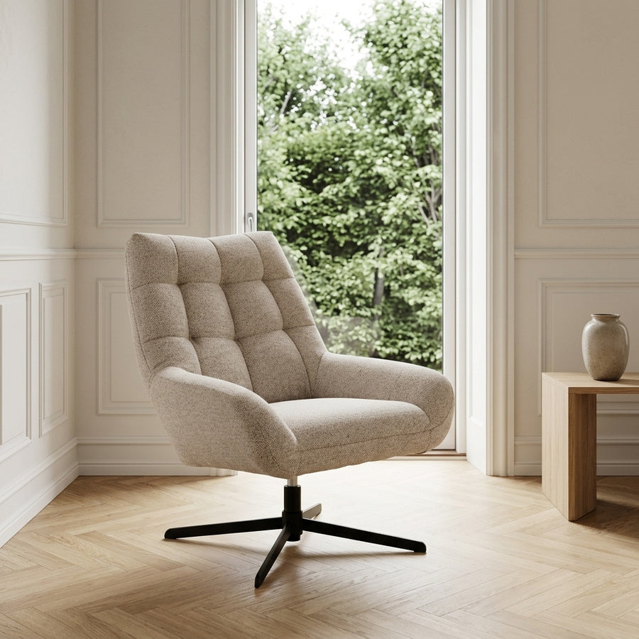 Paris Hvilestol i Beige Stof med Drejefunktion og Stel i Sort Stål fra Actona | 73x76x89cm - Billede 1