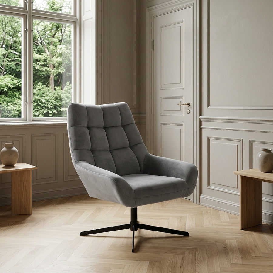 Paris Hvilestol i Grå Stof med Drejefunktion og Stel i Sort Stål fra Actona | 73x76x89cm - Billede 1