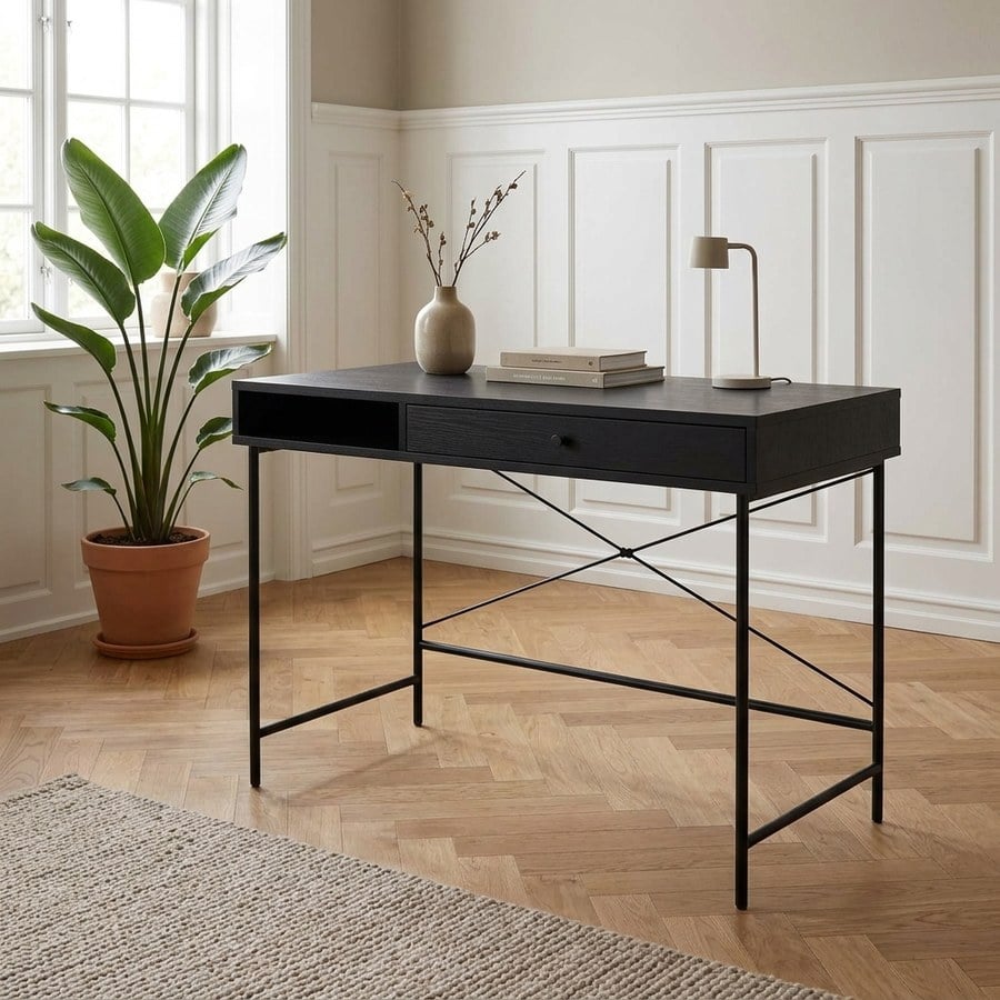 Pensacola Skrivebord i Sort MDF og Sort Metal fra Unique Furniture | B120xD60xH76cm