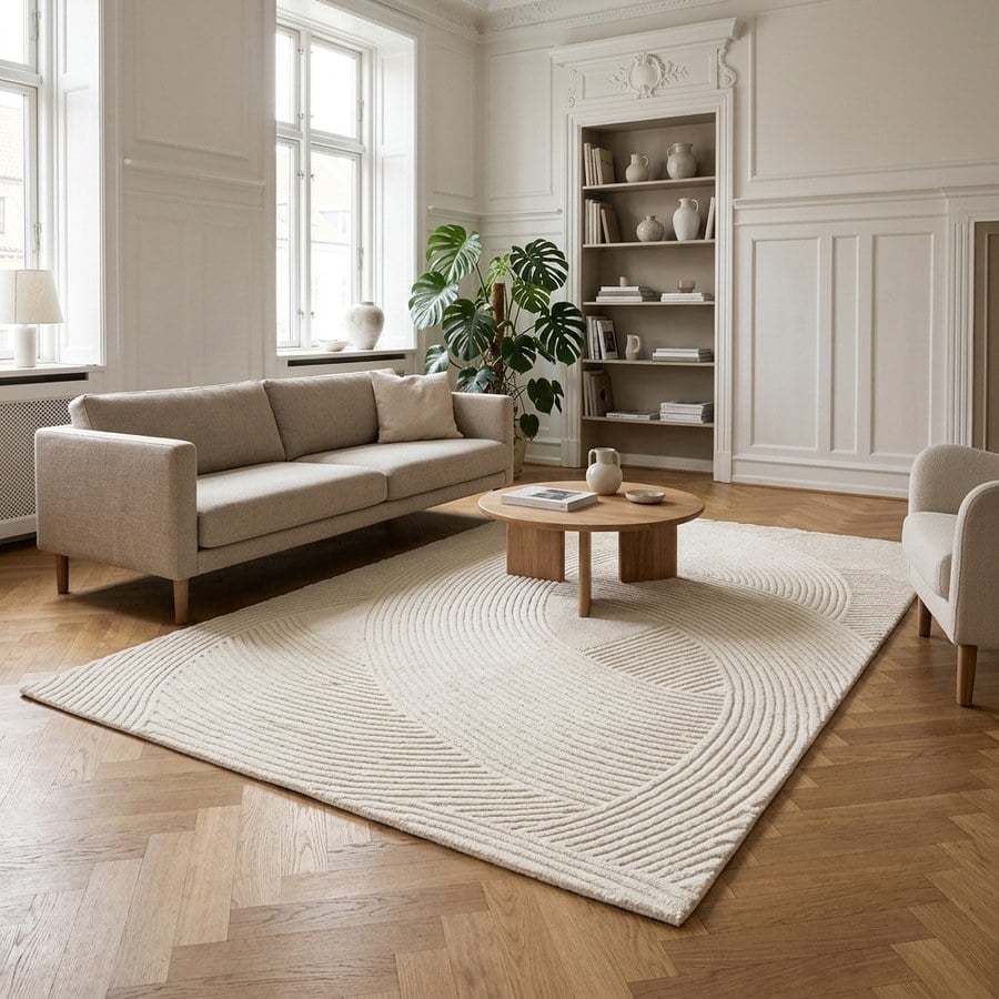 Pune Tæppe Råhvid Fra House Nordic | Håndtuftet Uld - 160x230 cm