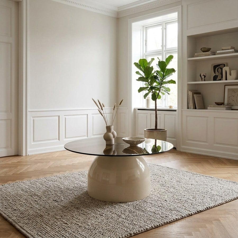 Ravello Sofabord i Beige/Grå Metal &amp; Hærdet Glas fra House Nordic | Ø 70x33 cm