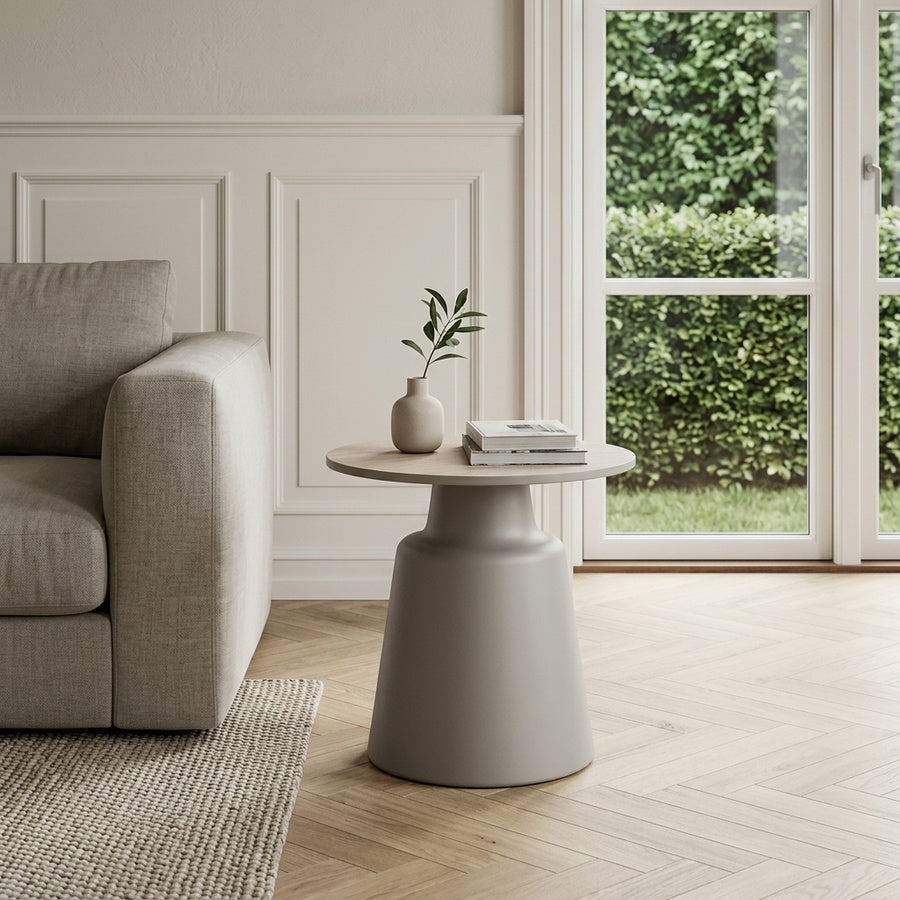 Santorini Sofabord i Lys Beige Keramik & Stel i Grå Stål fra Actona | Ø45x47,5 cm - Billede 1