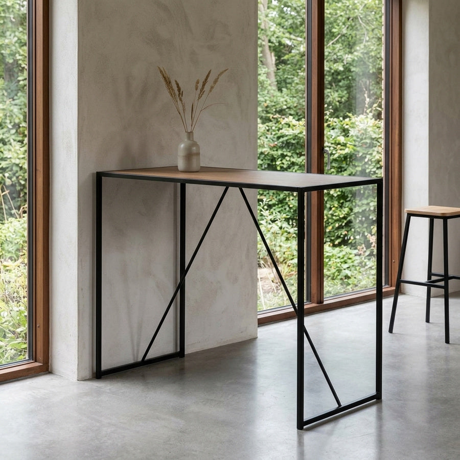Seaford Barbord i Vild Eg MDF med Fodstøtte & Stel i Sort Stål fra Actona | B120xD60xH105cm - Billede 1