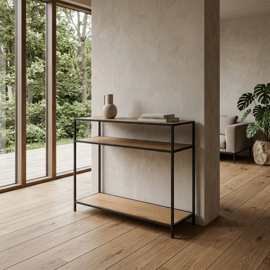 Seaford Konsolbord i Vild Egetræ & Stel i Sort Stål fra Actona | B100xD35xH79cm - Billede 1