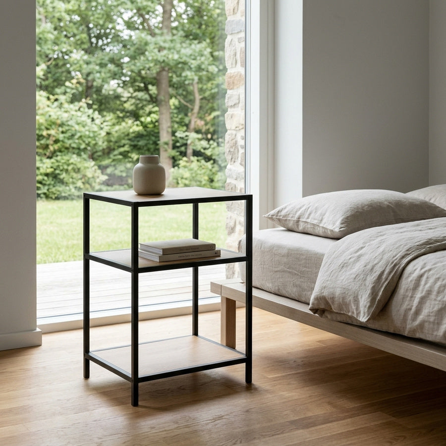 Seaford Natbord i Vild Eg Papir & Stel i Sort Stål fra Actona | B42xD35xH63cm - Billede 1
