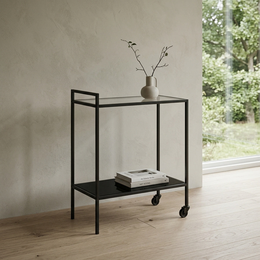 Seaford Rullebord i Klar & Sort Glas med Bløde Bremsehjul & Stel i Sort Stål fra Actona | B60xD30xH75cm - Billede 1