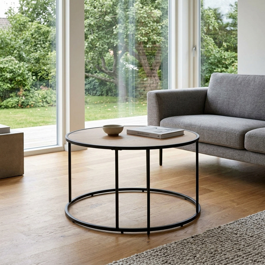 Seaford Sofabord i Vild Eg Egetræ & Stel i Sort Stål fra Actona | Ø80x45 cm - Billede 1