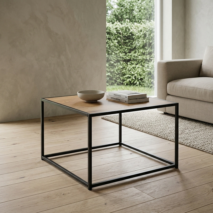 Seaford Sofabord i Vild Eg Egetræ & Stel i Sort Stål fra Actona | B60xD60xH40cm - Billede 1