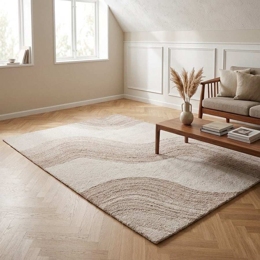 Surat Tæppe Lysebrun/Råhvid Fra House Nordic | Håndtuftet Uld - 160x230 cm