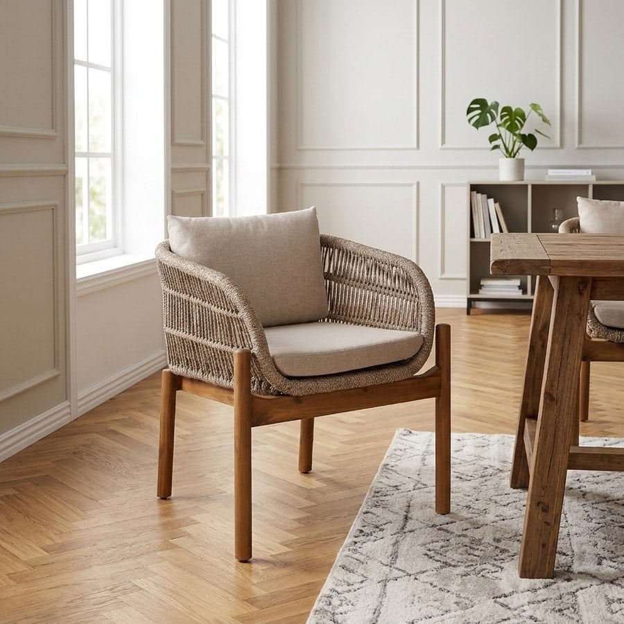 Terracina Spisebordsstol med Ben i Akacietræ inkl. Beige Hynder fra House Nordic | L65xB64,5xH71cm