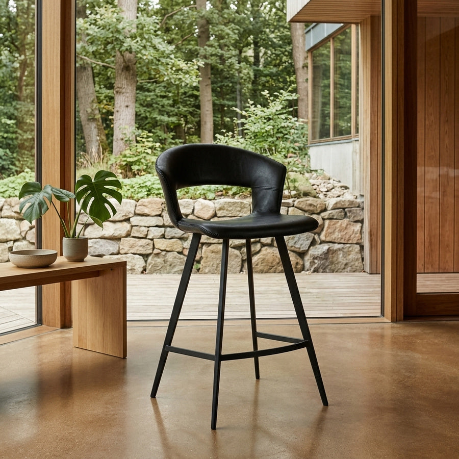 Tora Barstol i Sort Imiteret Læder & Sort Stel fra House Of Sander | H90,5 x B53 x L53 cm - Billede 1