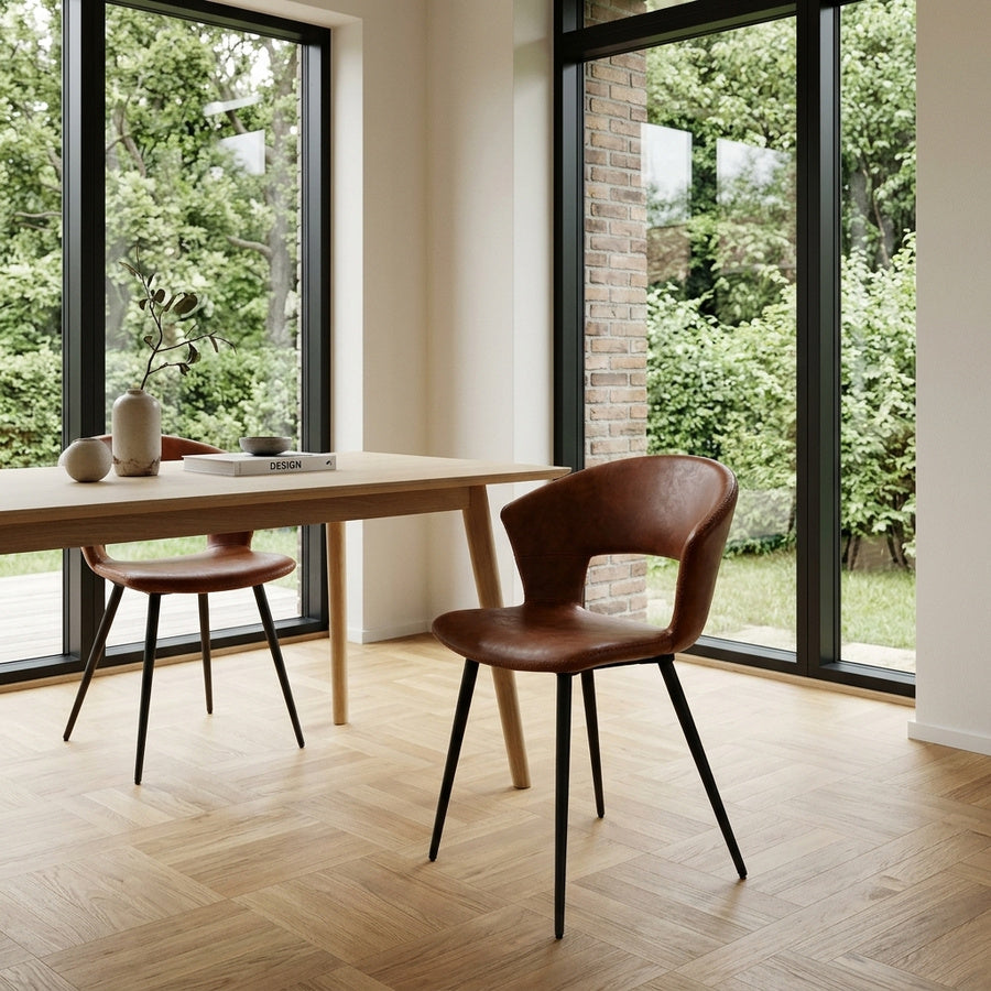Tora Spisebordsstol i Cognac Imiteret Læder & Sort Stel fra House Of Sander | H77 x B58 x L62 cm - Billede 1