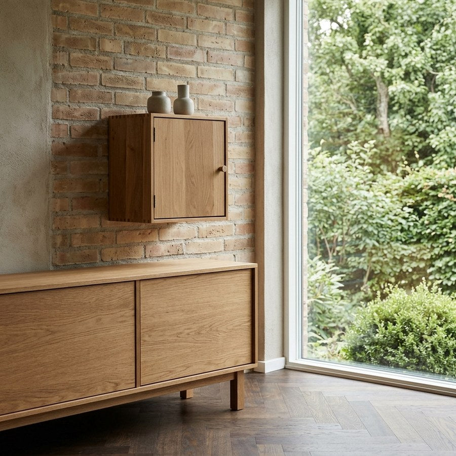 Townsville Fingertappet Væghylde/Sengebord med låge i 100% Massiv Egetræ fra House Nordic | B18xL30xH30cm - Billede 1