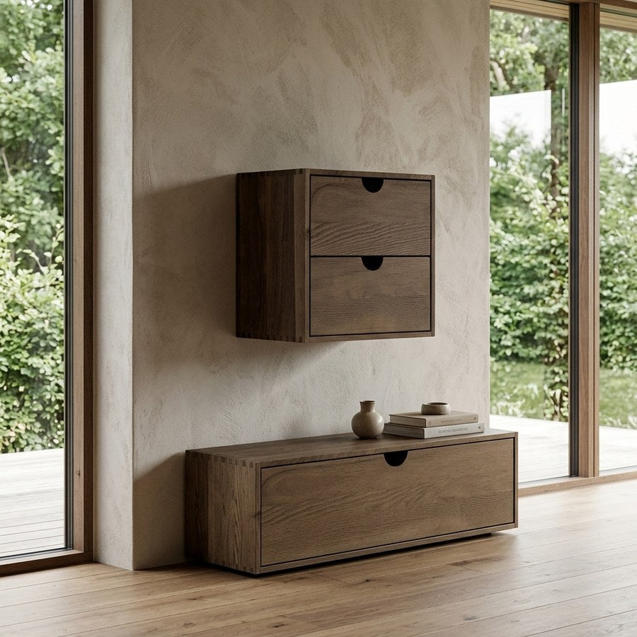 Townsville Væghylde i Mørkebrun Egetræ med Skuffer fra House Nordic | B30xD18xH30 cm - Billede 1