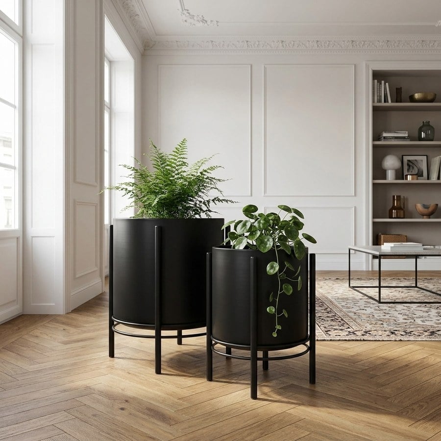 Urtepotte Sæt i Stål Sort fra House Nordic | 2 Stk. (Ø19x28cm &amp; Ø25x29cm)