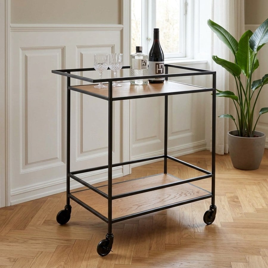 Vita Barvogn i sort stål med egetræslook spånplade fra House Nordic | 40 x 68 cm