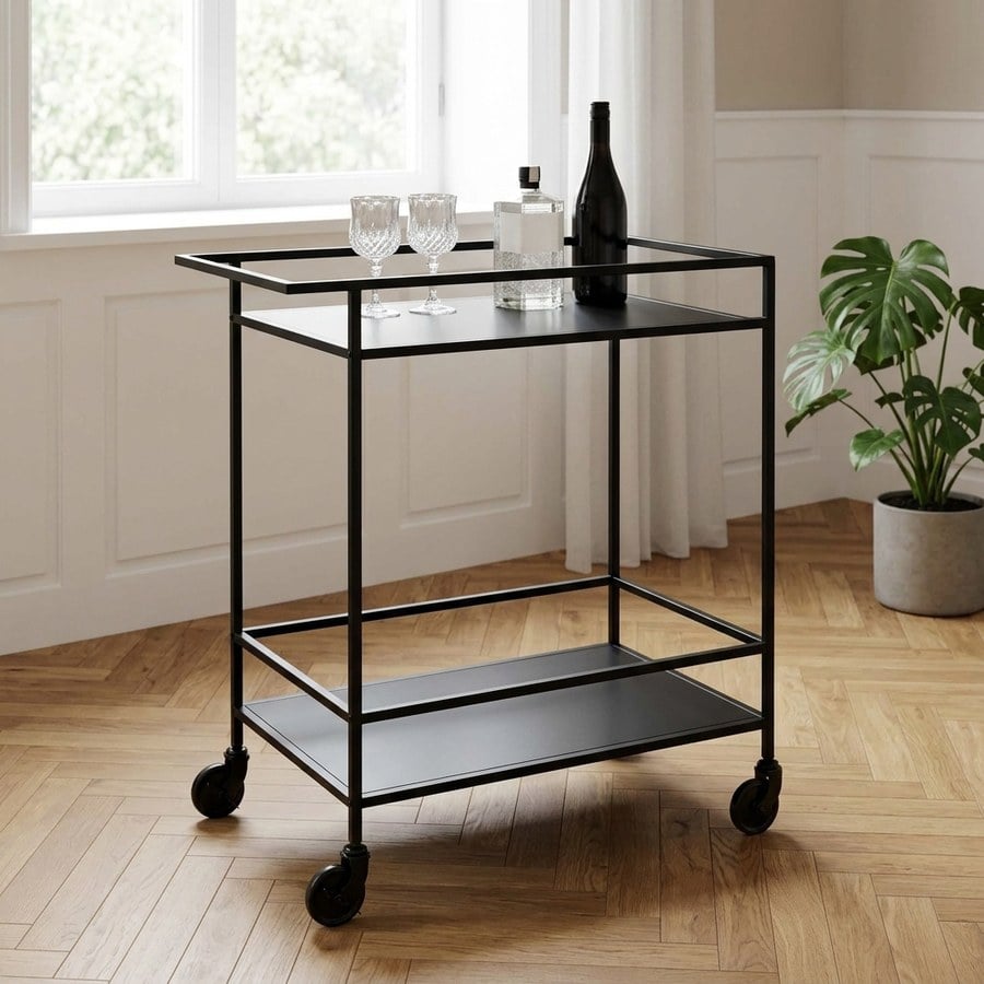 Vita Barvogn i Sort stål med Sorte Hylder fra House Nordic | 68x40x79 cm
