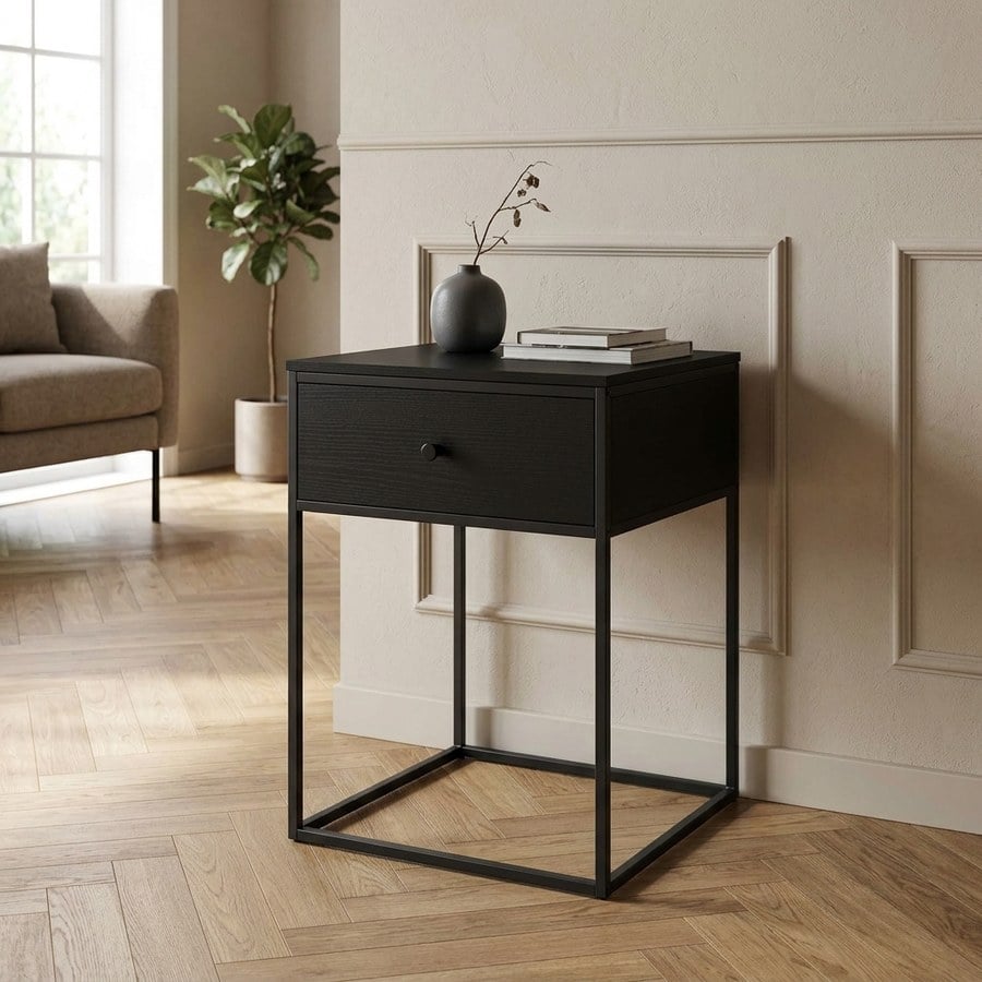 Vita Hjørnebord i Sort stål med 1 skuffe fra House Nordic | H55 x40 x40 cm