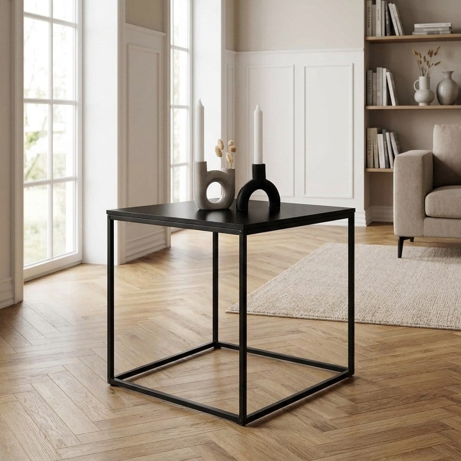 Vita hjørnebord i sort stål med sort spånplade fra House Nordic | H45 x45 x45 cm