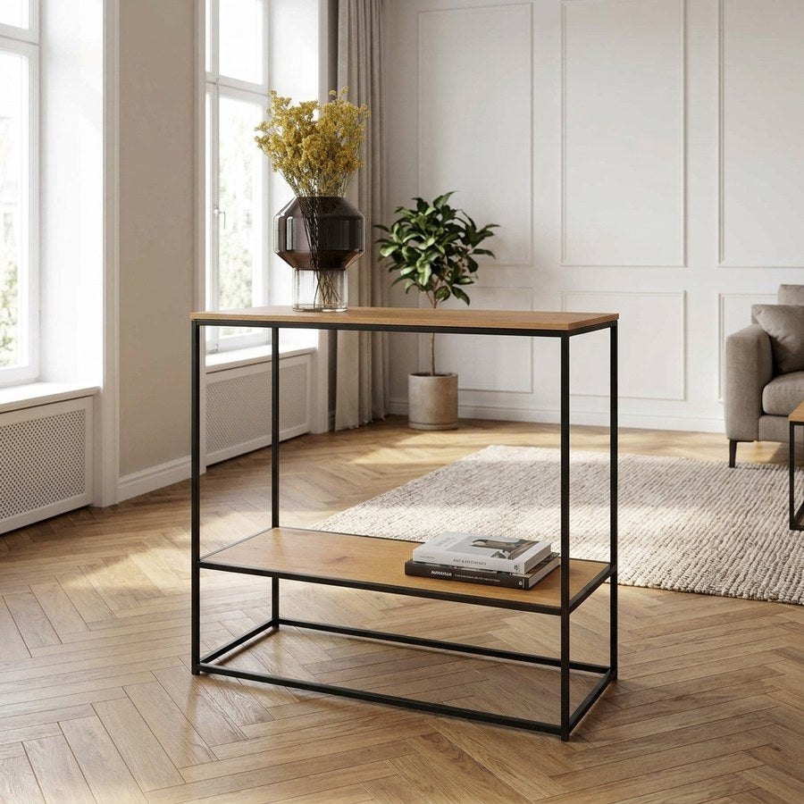 Vita Konsolbord i sort stål med egetræslook spånplade fra House Nordic | H80 x36 x80 cm