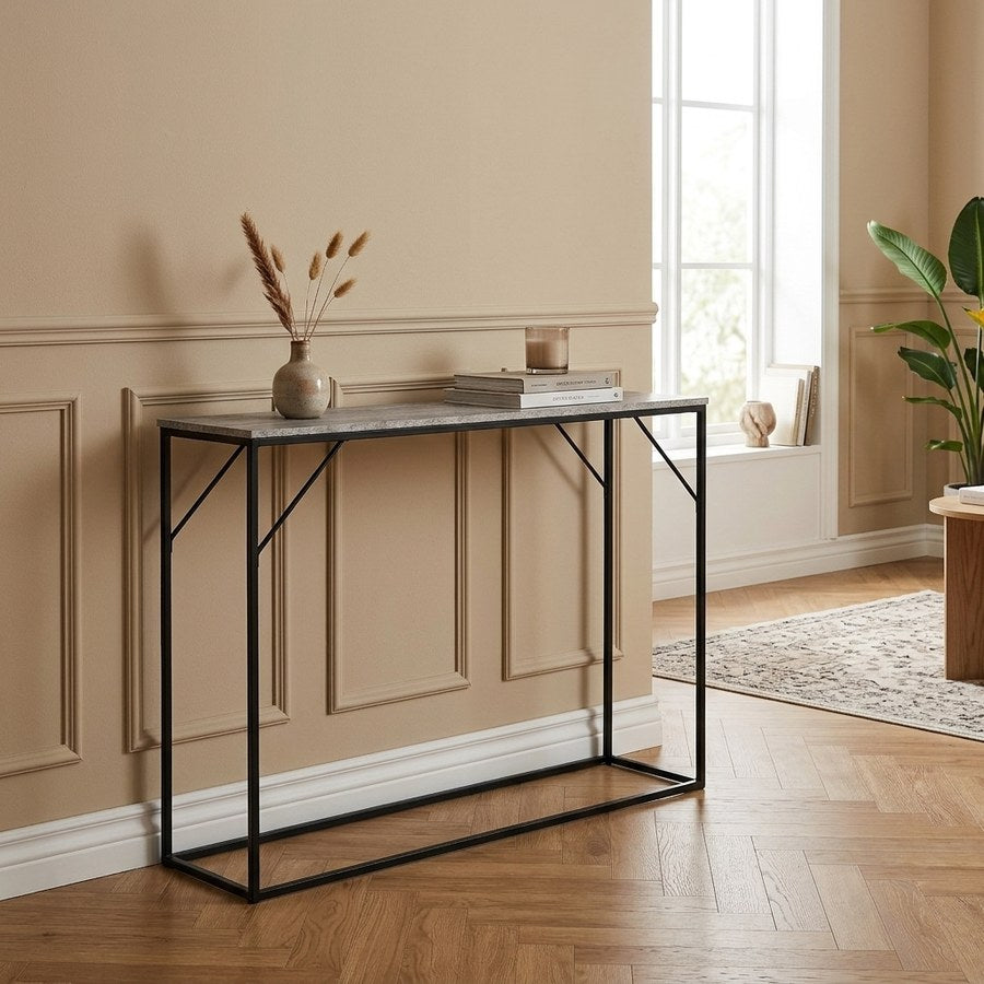 Vita Konsolbord i Travertin Look Fra House Nordic | Sort Stel - 110x26x80 cm
