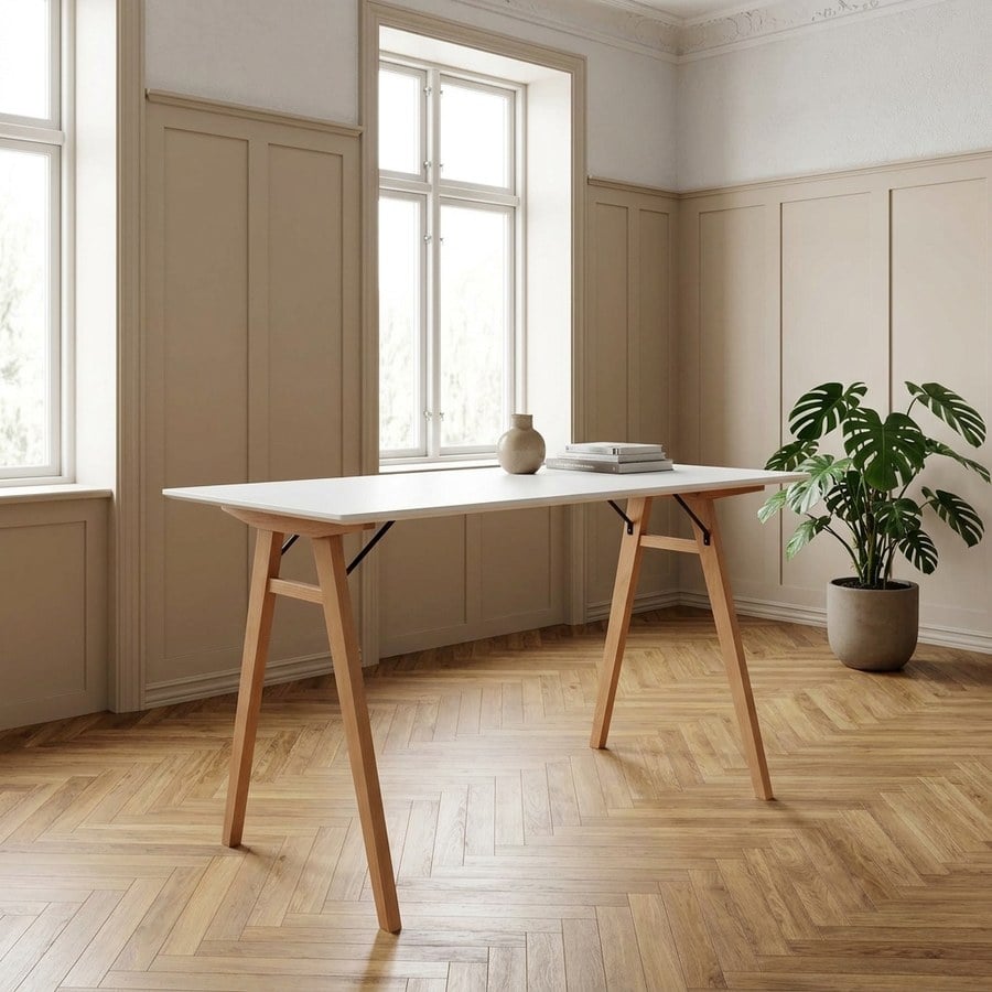 Vojens skrivebord i Massiv Gummitræ & Hvid bordplade fra House Nordic | H75 x120 x60 cm