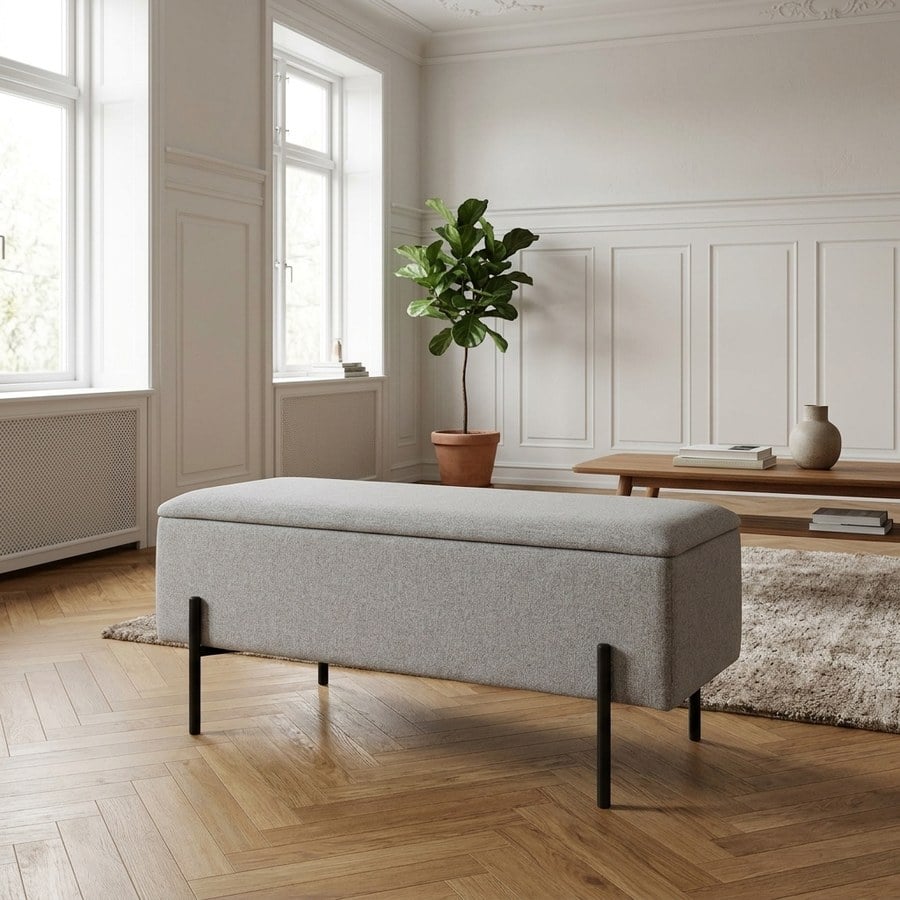 Watford bænk i lysegrå stof med opbevaring fra House Nordic | 95x36,5x46