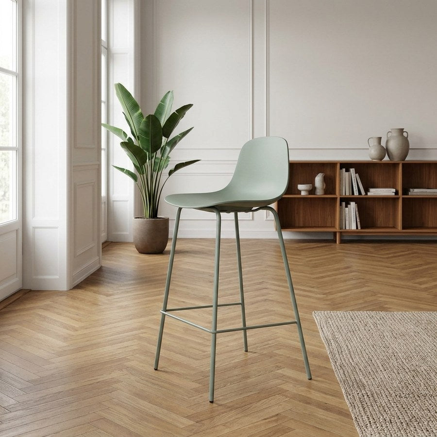 Whitby Barstol i Støvgrøn med Stål Stel fra Unique Furniture | B47xH92,5xD45cm