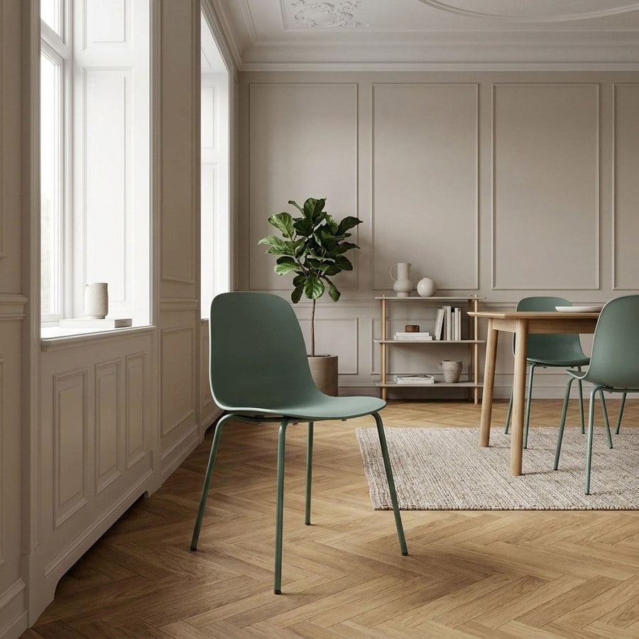 Whitby Spisebordsstol i Støvgrøn med Stål Stel fra Unique Furniture | B50xH84xD50cm