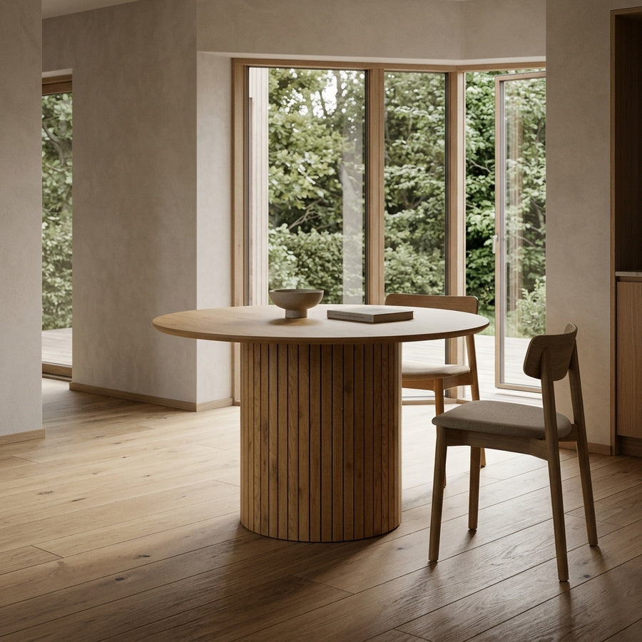 Yale Spisebord i Vild Eg Melamin med Lamel Front fra Actona | Ø120x75 cm - Billede 1