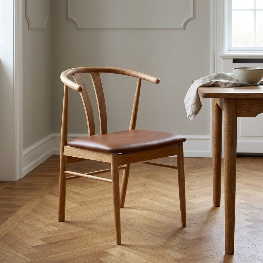 Artenara Spisebordsstol i Brun PU &amp; Ben i Natur Egetræ fra House Nordic | L56xB51xH77 cm