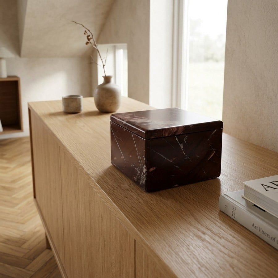 Krukke i Kastanjerød Marmor fra House Nordic | L12xB12xH8 cm