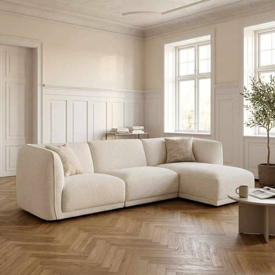 Noor Højrevendt Loungesofa i Off-White Polyester med 2 Puder fra House Nordic | B276xL94-166xH75 cm