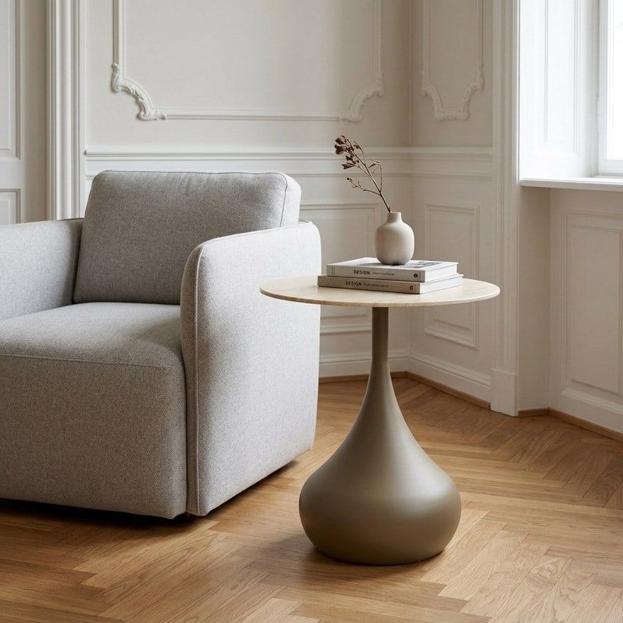 Pienza Hjørnebord i Khaki Metal &amp; Hærdet Glas fra House Nordic | Ø50xH54 cm