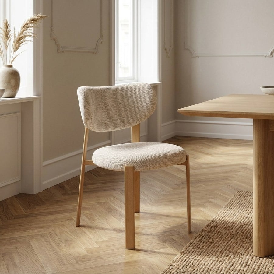 Savina Spisebordsstol i Sand Polyester &amp; Ben i Natur Metal fra House Nordic | B50xL60xH81 cm